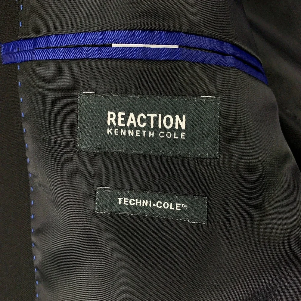Kenneth Cole Reaction Techni-Cole 2 Piece Suit 44L Black Slim Fit Pants 34x34